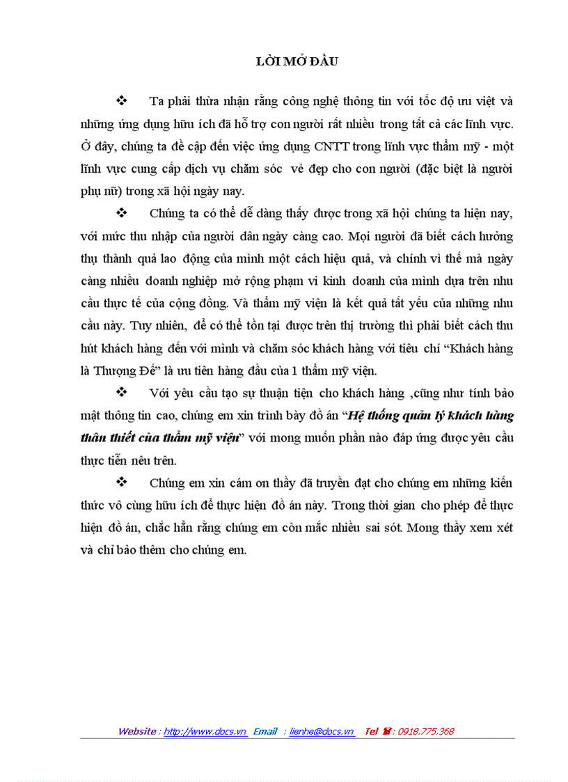 image for page Phân tích và thiết kế hệ thống quản lý khách hàng thân thiết của thẩm mỹ viện