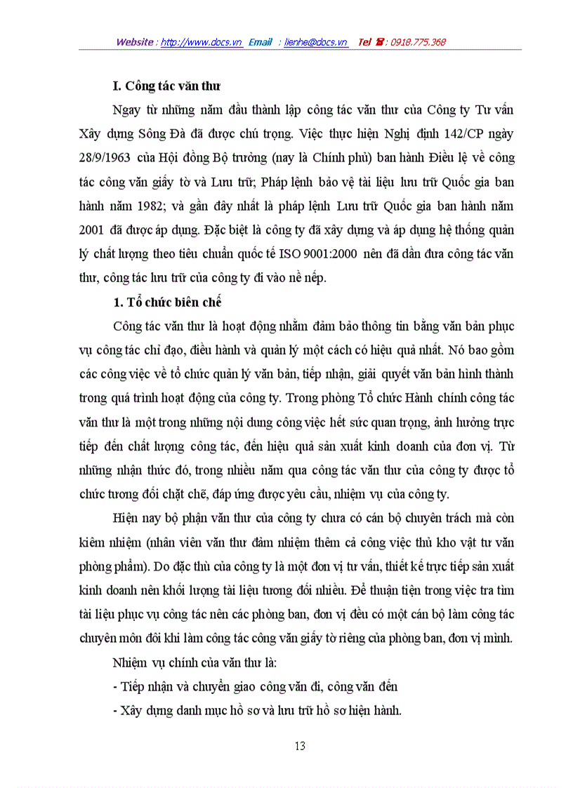 image for page Khái quát về chức năng nhiệm vụ quyền hạn cơ cấu tổ chức và thực trạng công tác quản trị hành chính văn phòng của công ty tư vấn xây dựng sông đà