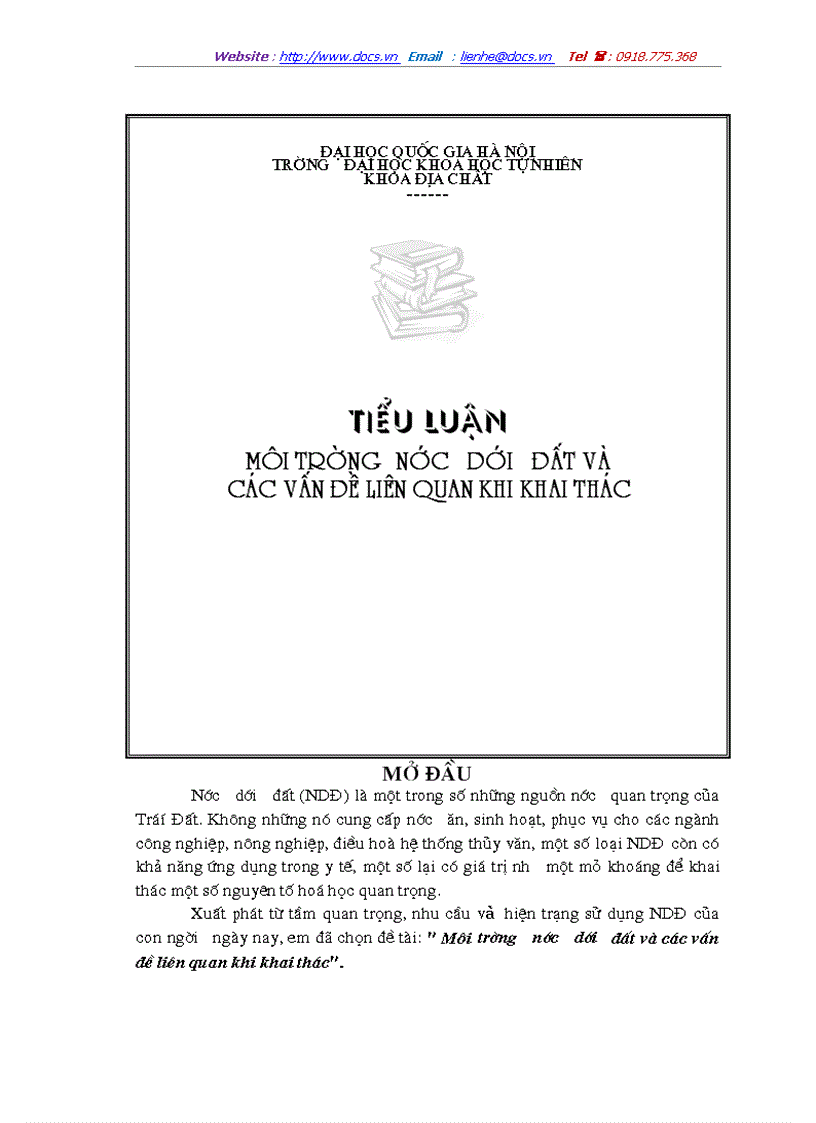 image for page Môi trường nước dưới đất và các vấn đề liên quan khi khai thác