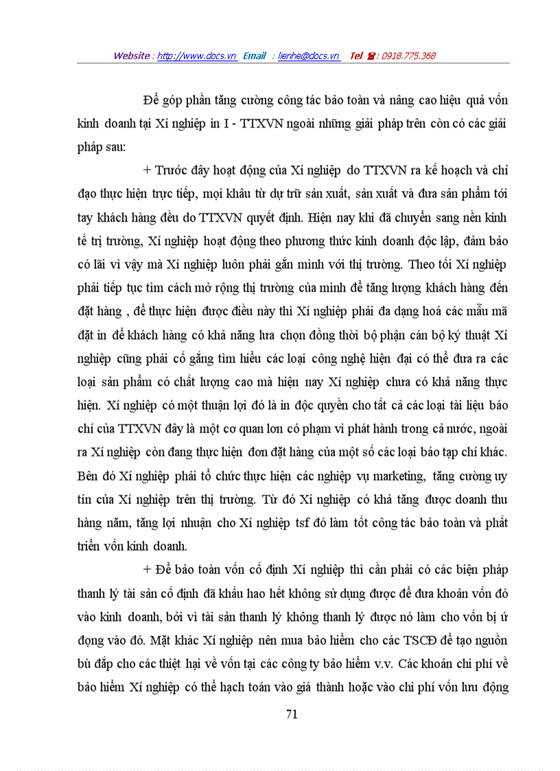 image for page Một số giải pháp nhằm thực hiện tốt công tác bảo toàn và nâng cao hiệu quả sử dụng vốn kinh doanh tại Xí nghiệp in I TTXVN