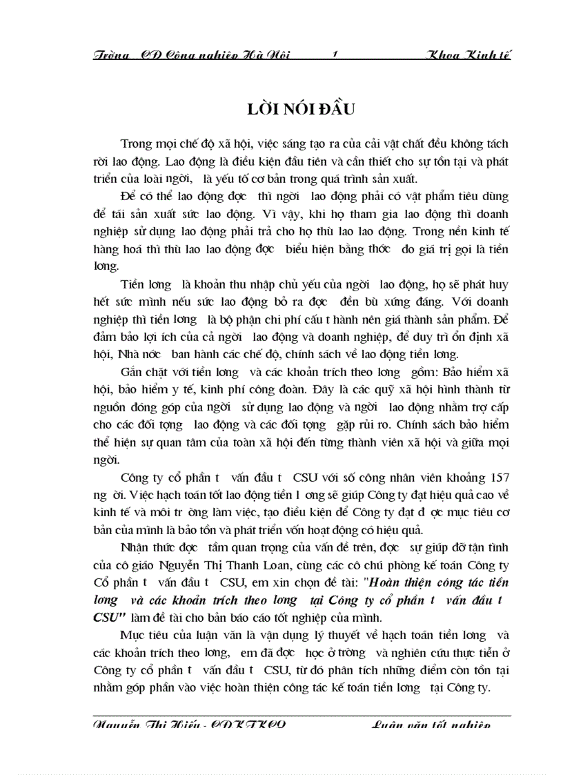 image for page Hoàn thiện công tác tiền lương và các khoản trích theo lương tại Công ty cổ phần tư vấn đầu tư CSU