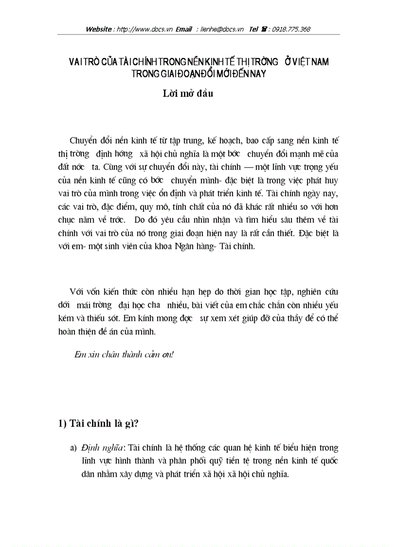 Vai trò của tài chính trong nền kinh tế thị trường ở việt nam trong giai đoạn đổi mới đến nay