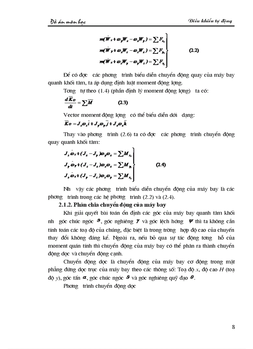 image for page Xét ảnh hưởng của các dạng định luật điều khiển đến sai số tĩnh độ quá chỉnh thời gian quá độ của hệ thống điều khiển tự động ổn định độ cao của