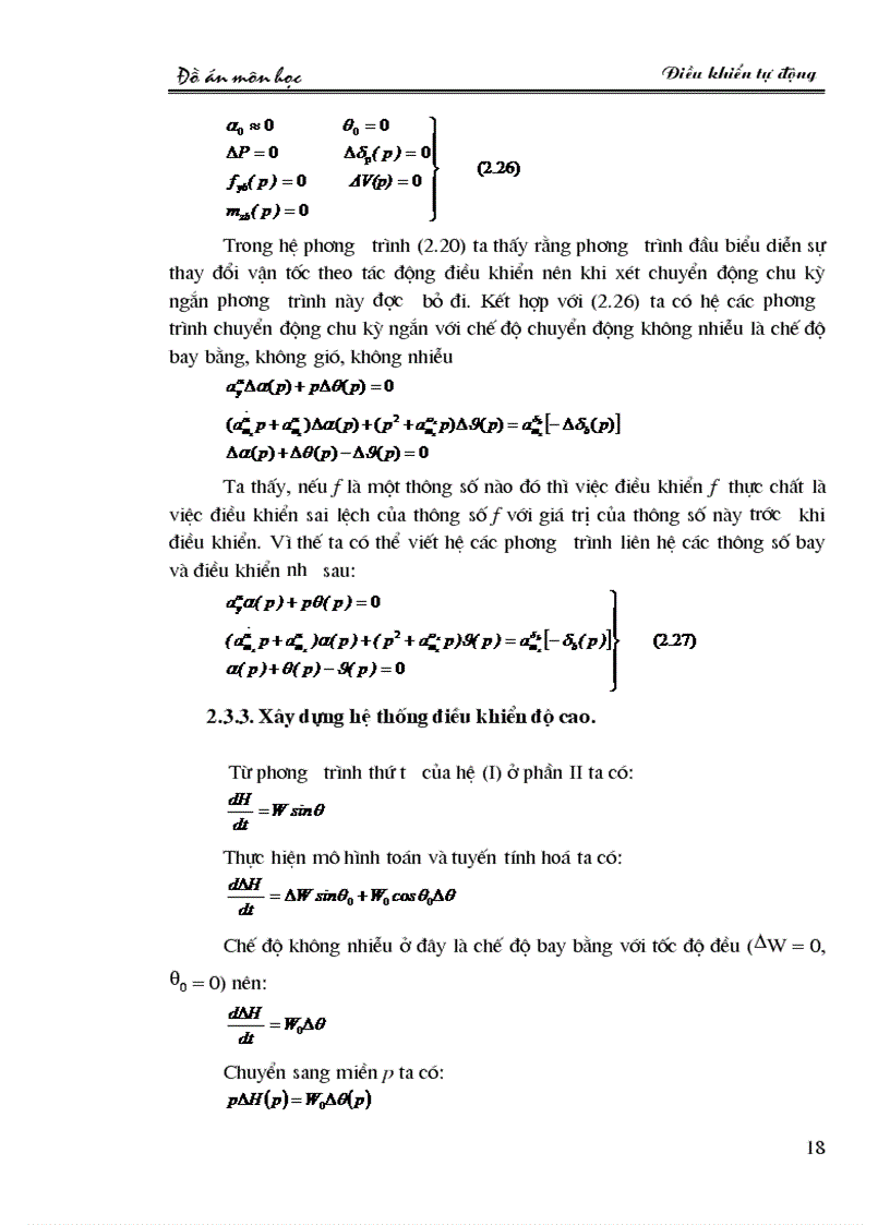 image for page Xét ảnh hưởng của các dạng định luật điều khiển đến sai số tĩnh độ quá chỉnh thời gian quá độ của hệ thống điều khiển tự động ổn định độ cao của