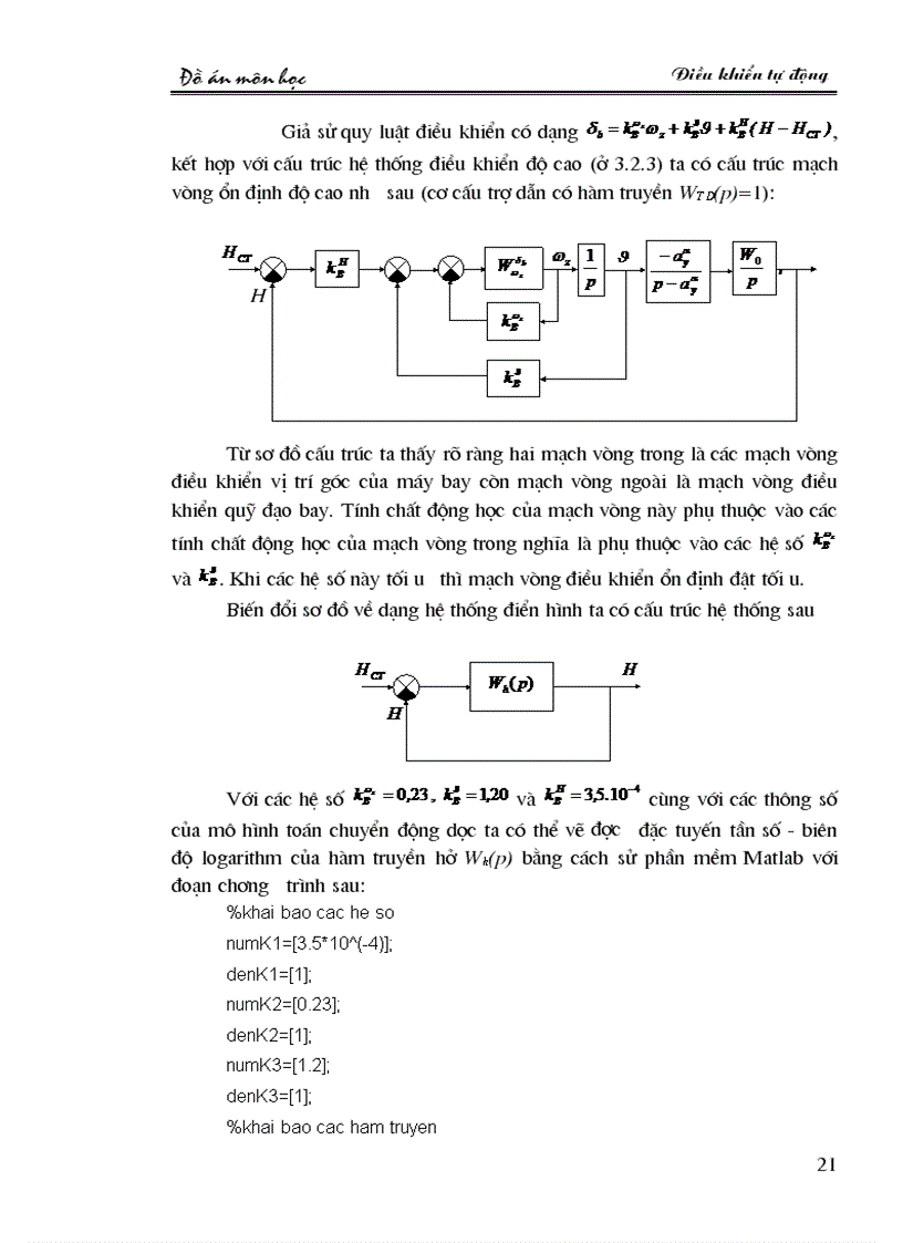 image for page Xét ảnh hưởng của các dạng định luật điều khiển đến sai số tĩnh độ quá chỉnh thời gian quá độ của hệ thống điều khiển tự động ổn định độ cao của