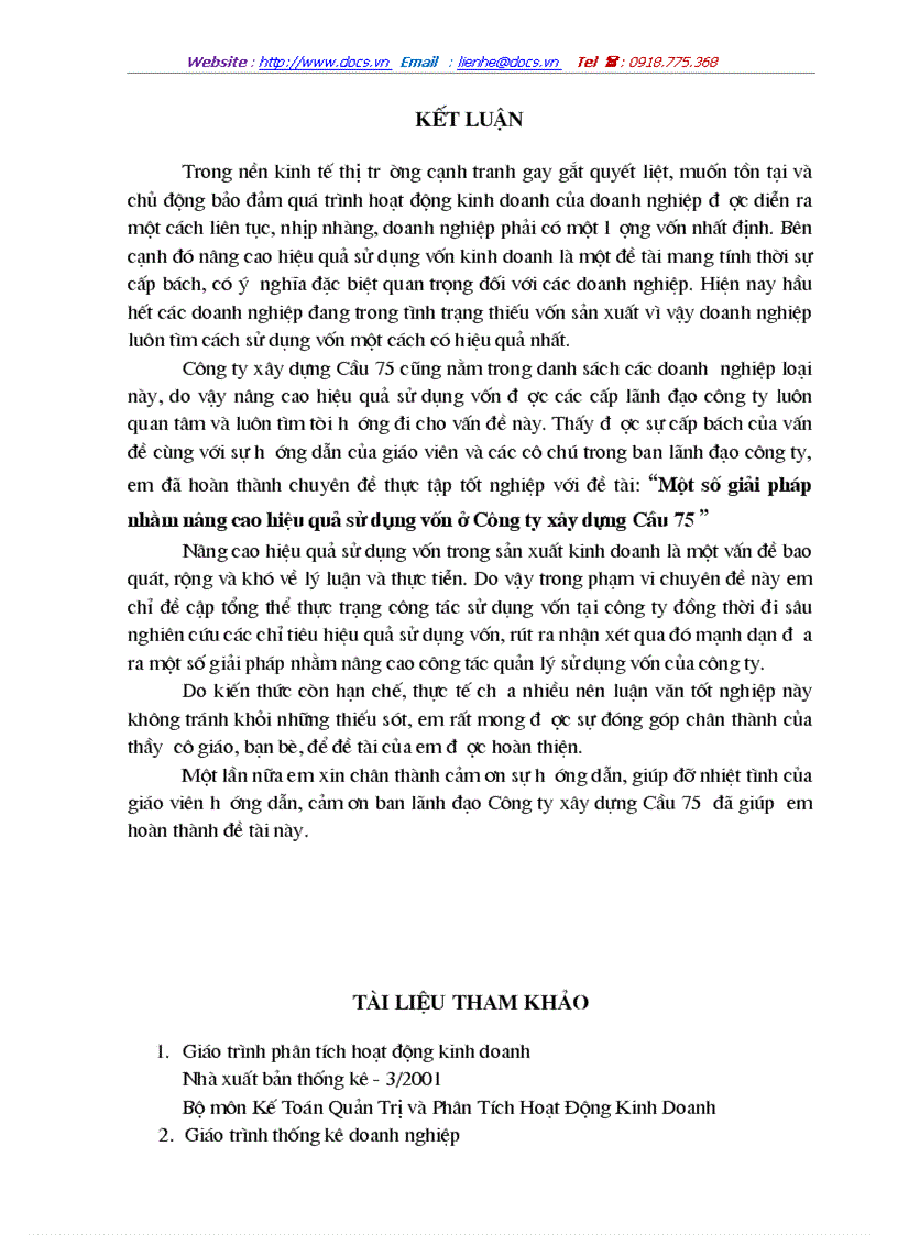 image for page Một số giải pháp nhằm nâng cao hiệu quả sử dụng vốn ở công ty xây dựng cầu 75