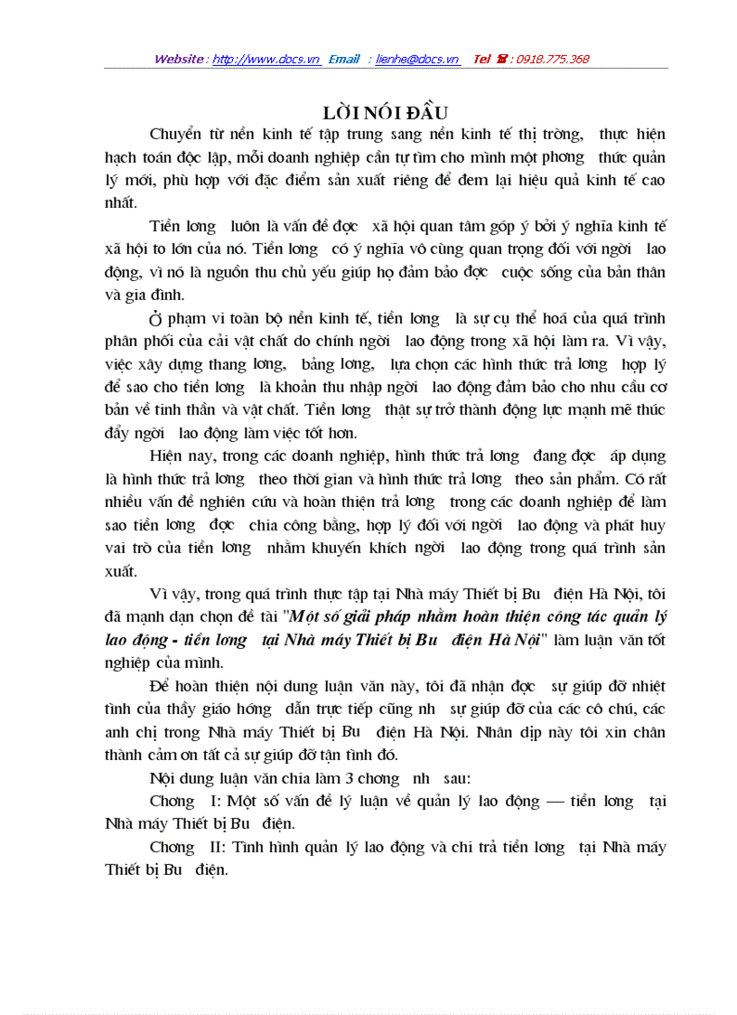 image for page Một số giải pháp nhằm hoàn thiện công tác quản lý lao động tiền lương tại Nhà máy Thiết bị Bưu điện Hà Nội