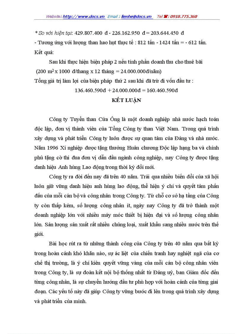 image for page Phân tích hiệu quả sản xuất kinh doanh và một số biện pháp nâng cao hiệu quả sản xuất kinh doanh của Công ty Tuyển than Cửa Ông