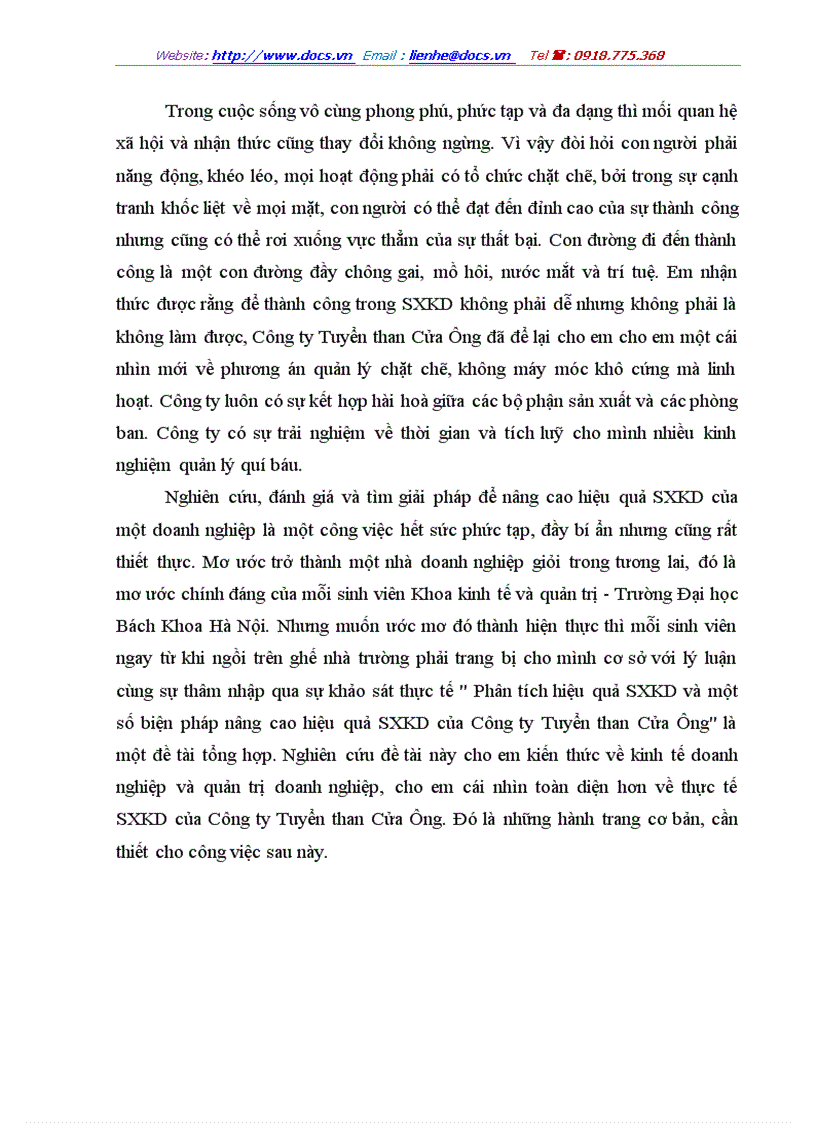 image for page Phân tích hiệu quả sản xuất kinh doanh và một số biện pháp nâng cao hiệu quả sản xuất kinh doanh của Công ty Tuyển than Cửa Ông