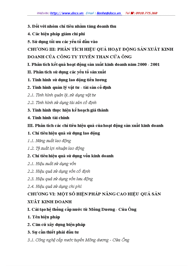 image for page Phân tích hiệu quả sản xuất kinh doanh và một số biện pháp nâng cao hiệu quả sản xuất kinh doanh của Công ty Tuyển than Cửa Ông