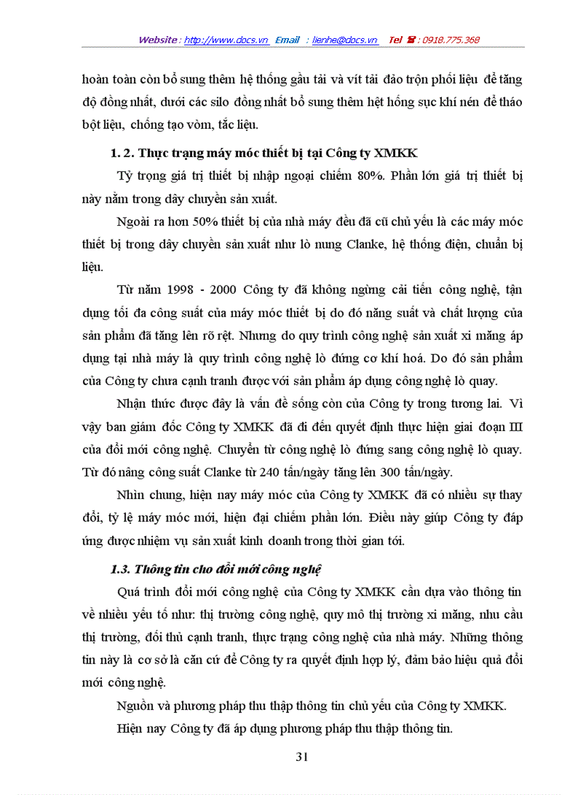 image for page Thực trạng và những biện pháp nâng cao hiệu quả đổi mới công nghệ tại Công ty xi măng Kiện Khê