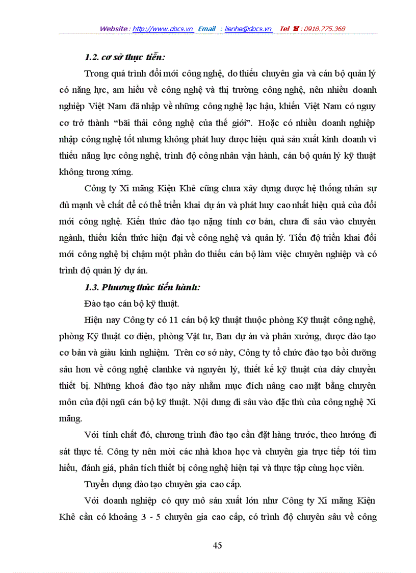 image for page Thực trạng và những biện pháp nâng cao hiệu quả đổi mới công nghệ tại Công ty xi măng Kiện Khê