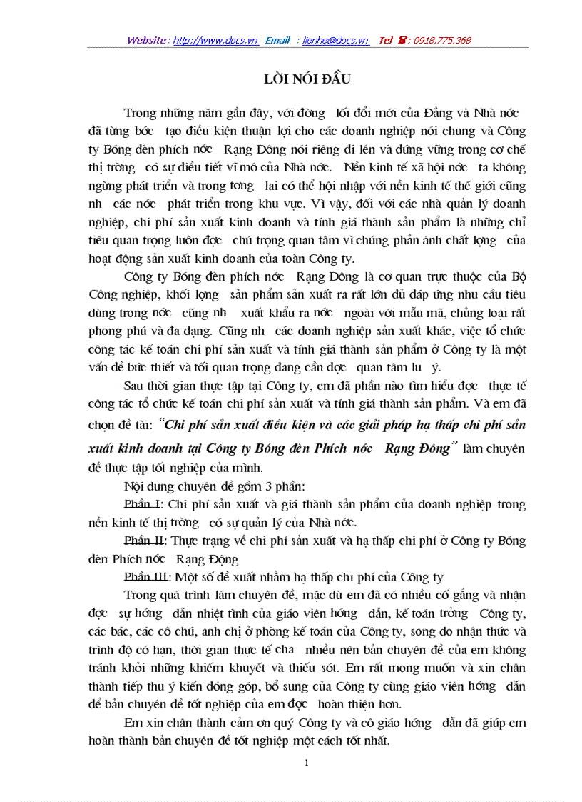 image for page Chi phí sản xuất điều kiện và các giải pháp hạ thấp chi phí sản xuất kinh doanh tại Công ty Bóng đèn Phích nước Rạng Đông