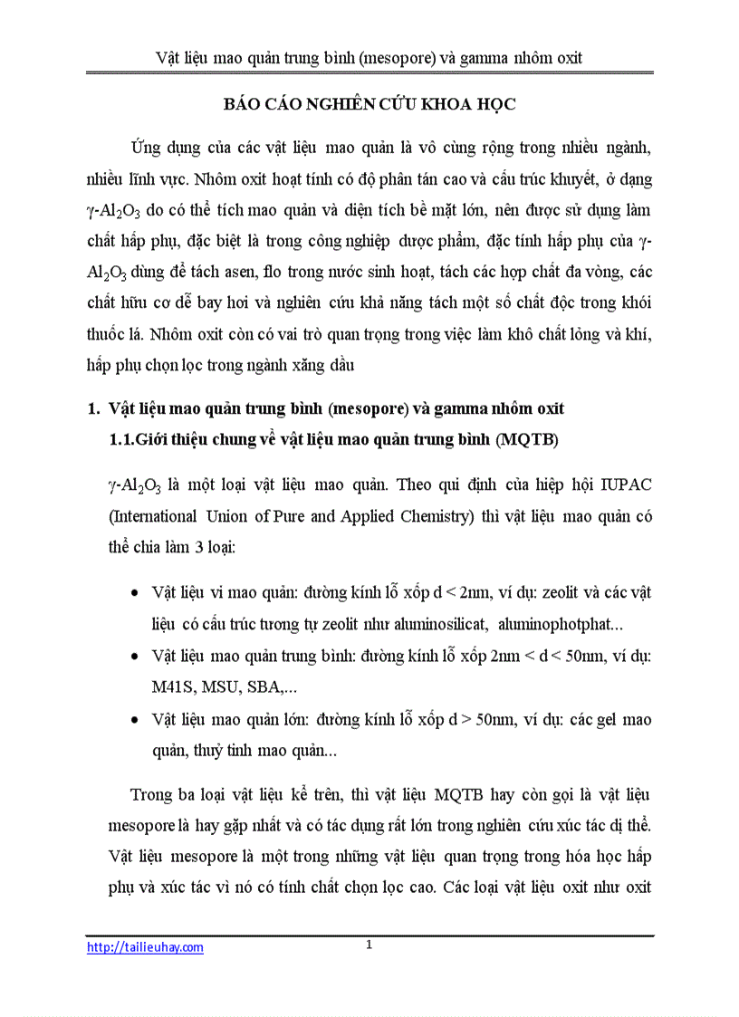 image for page Vật liệu mao quản trung bình mesopore và gamma nhôm oxit