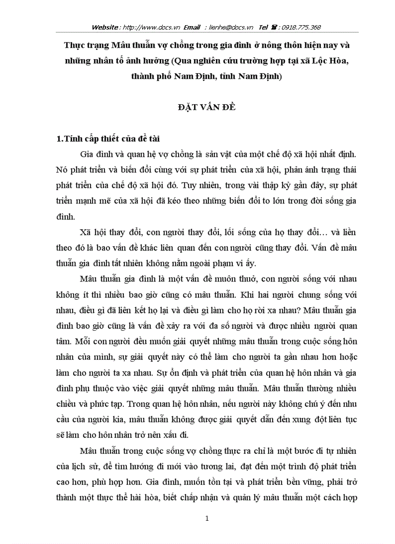 image for page Thực trạng Mâu thuẫn vợ chồng trong gia đỡnh ở nụng thụn hiện nay và những nhõn tố ảnh hưởng Qua nghiên cứu trường hợp tại xó Lộc Hũa thành phố Nam