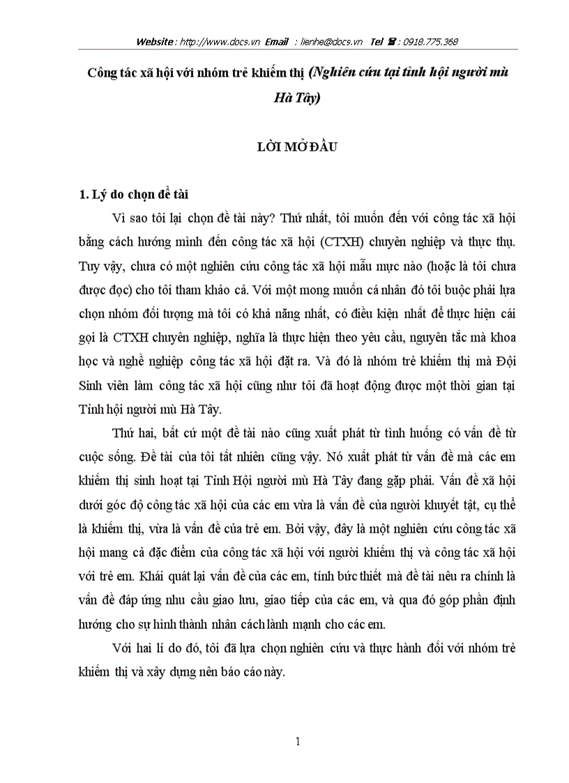 image for page Công tác xã hội với nhóm trẻ khiếm thị Nghiên cứu tại tỉnh hội người mù Hà Tây