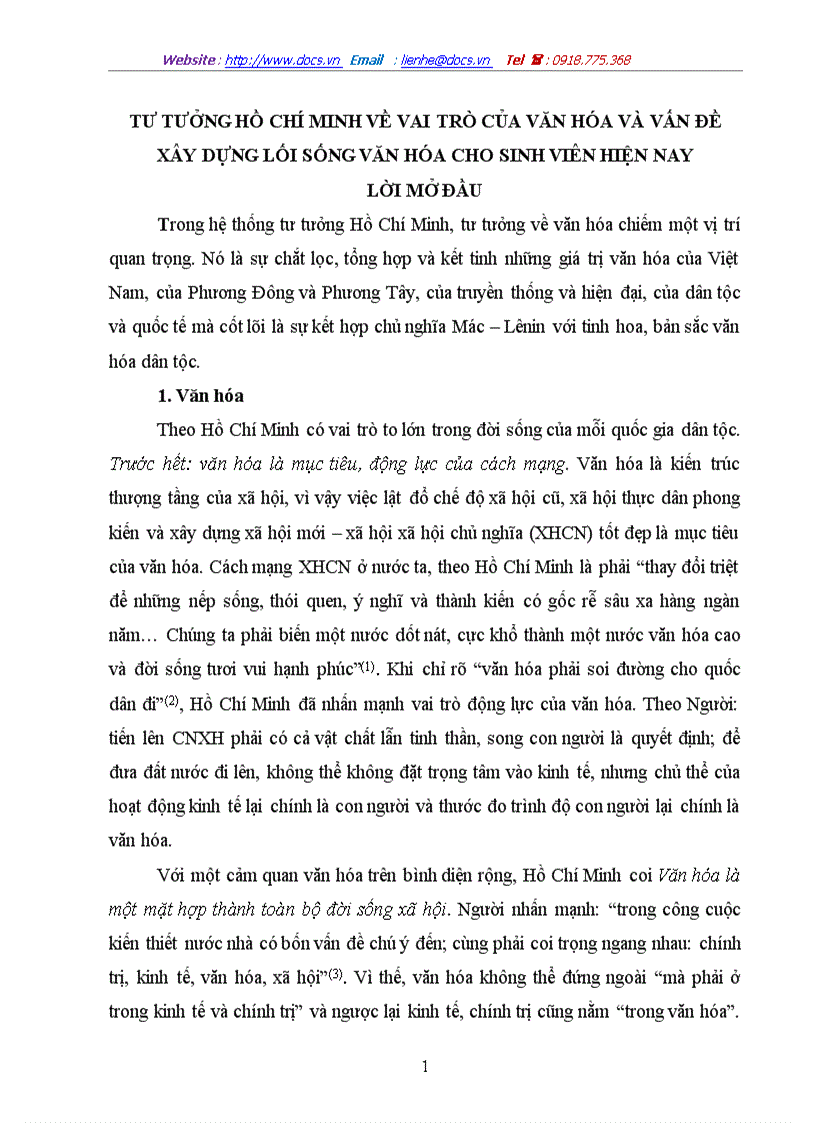 image for page Tư tưởng hồ chí minh về vai trò của văn hóa và vấn đề xây dựng lối sống văn hóa cho sinh viên hiện nay