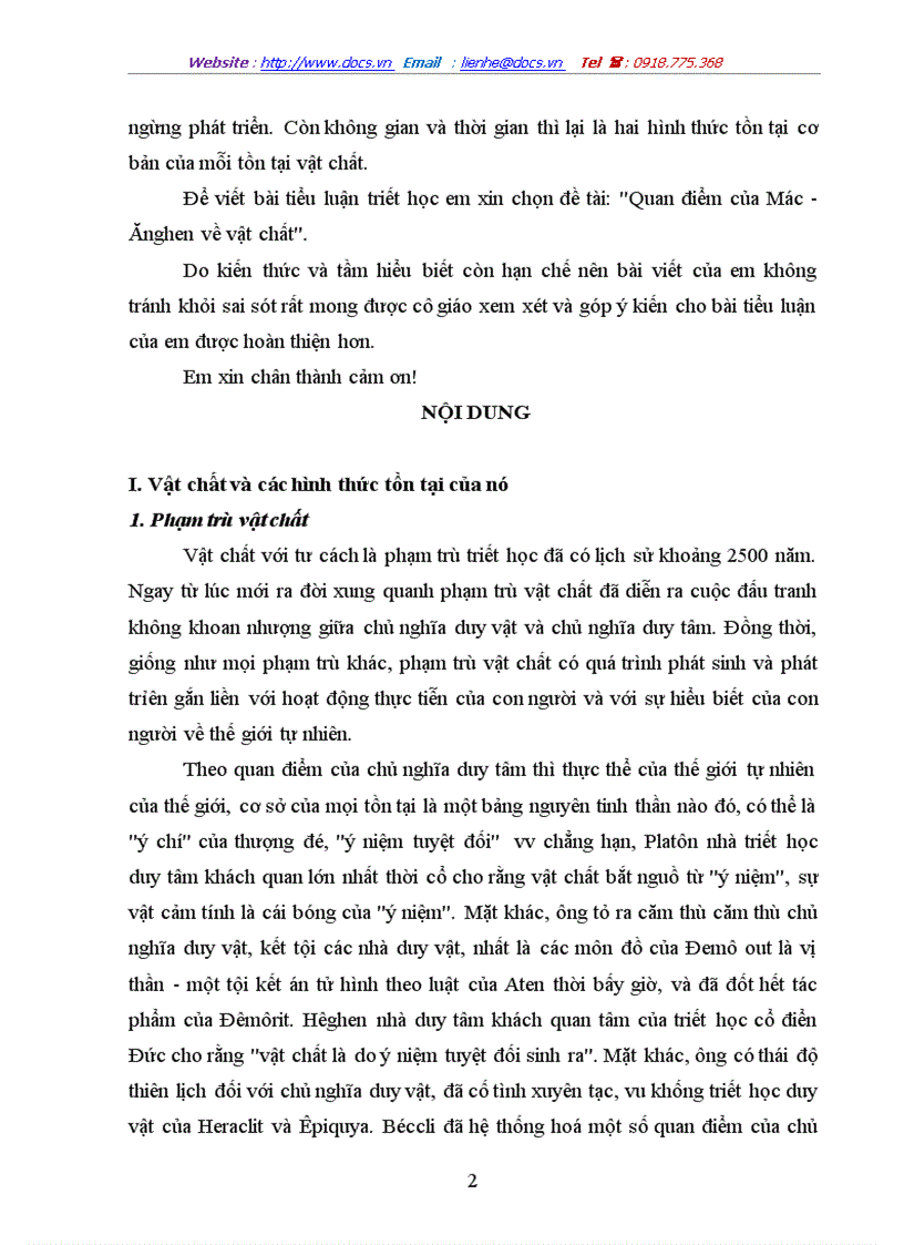 image for page Quan điểm của Mác Ănghen về vật chất