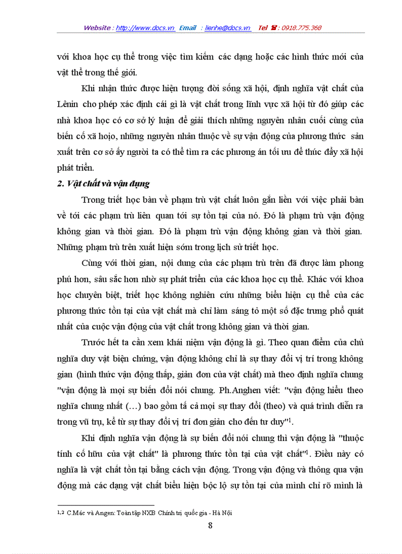 image for page Quan điểm của Mác Ănghen về vật chất