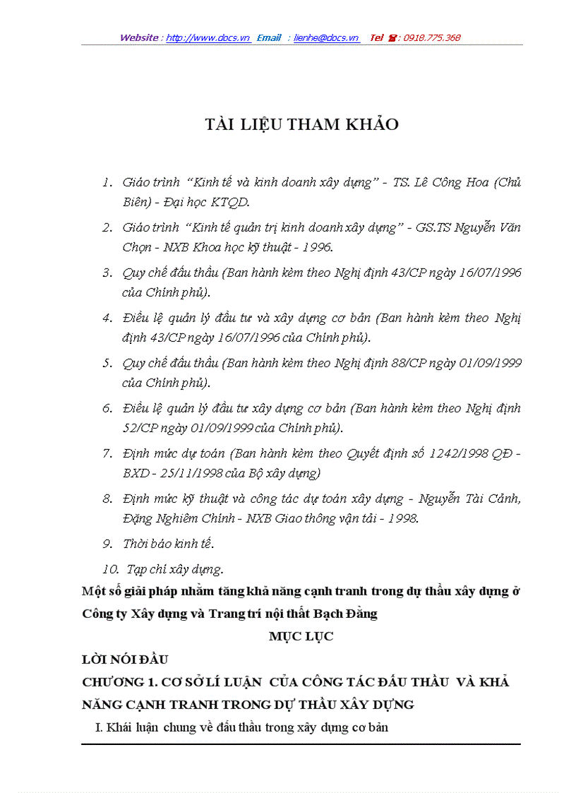 image for page Một số giải pháp nhằm tăng khả năng cạnh tranh trong dự thầu xây dựng ở Công ty Xây dựng và Trang trí nội thất Bạch Đằng
