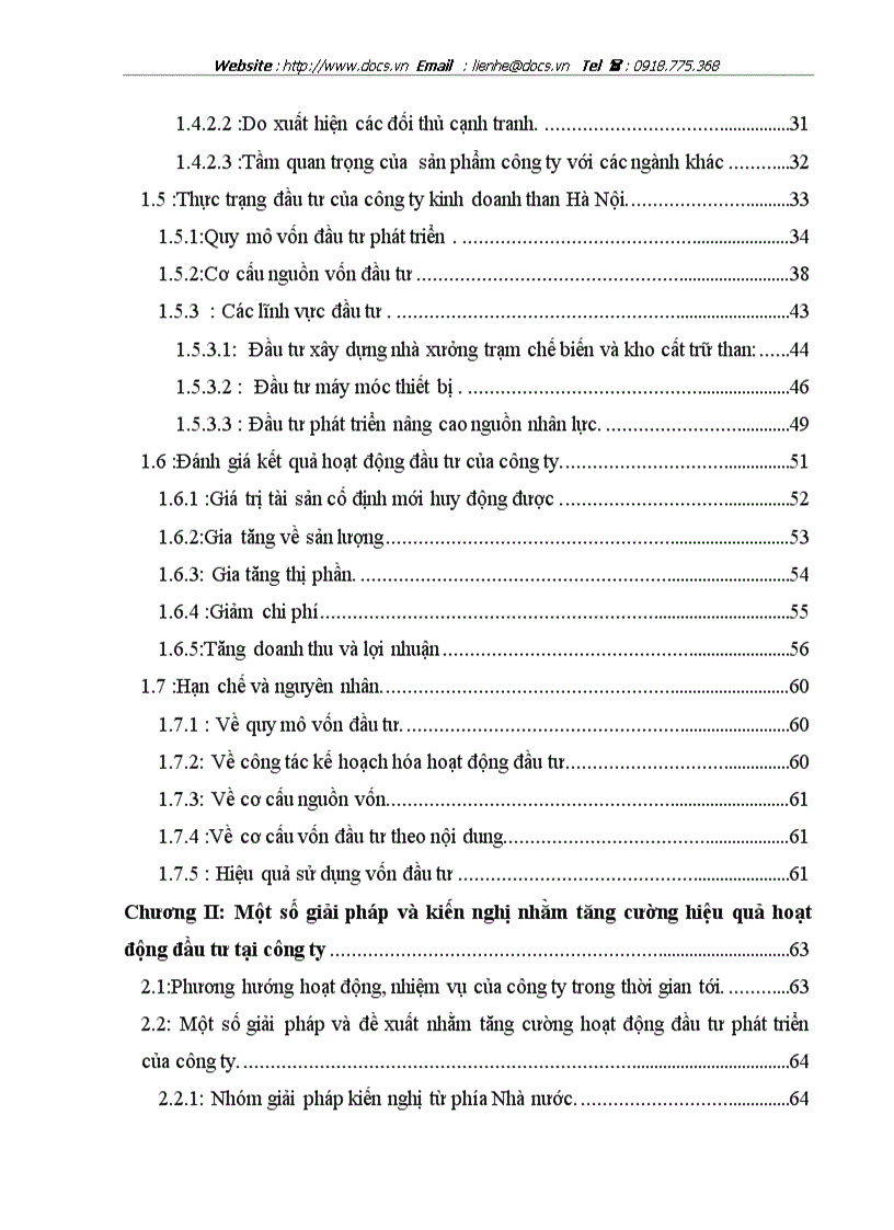 Một số giải pháp và kiến nghị nhằm tăng cường hiệu quả hoạt động đầu tư tại công ty than Hà Nội