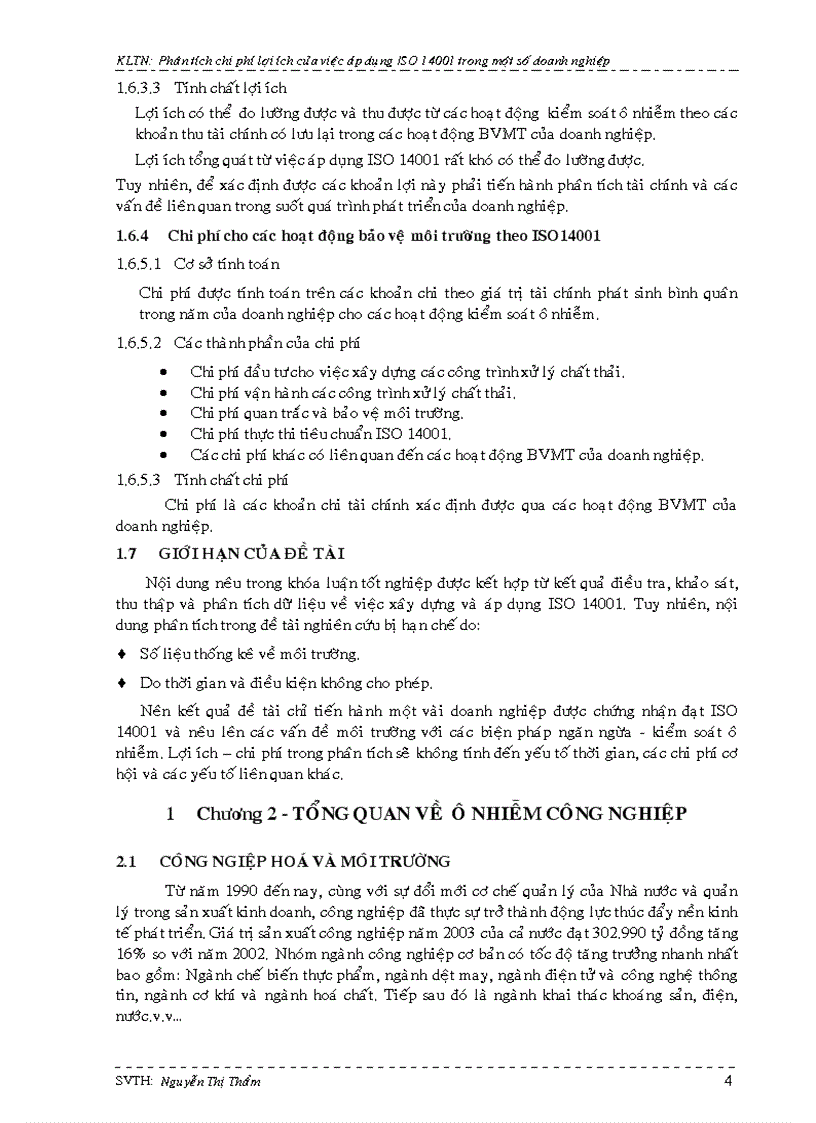 Phân tích chi phí lợi ích của việc thực hiện tiêu chuẩn ISO 14001 trong một số doanh nghiệp