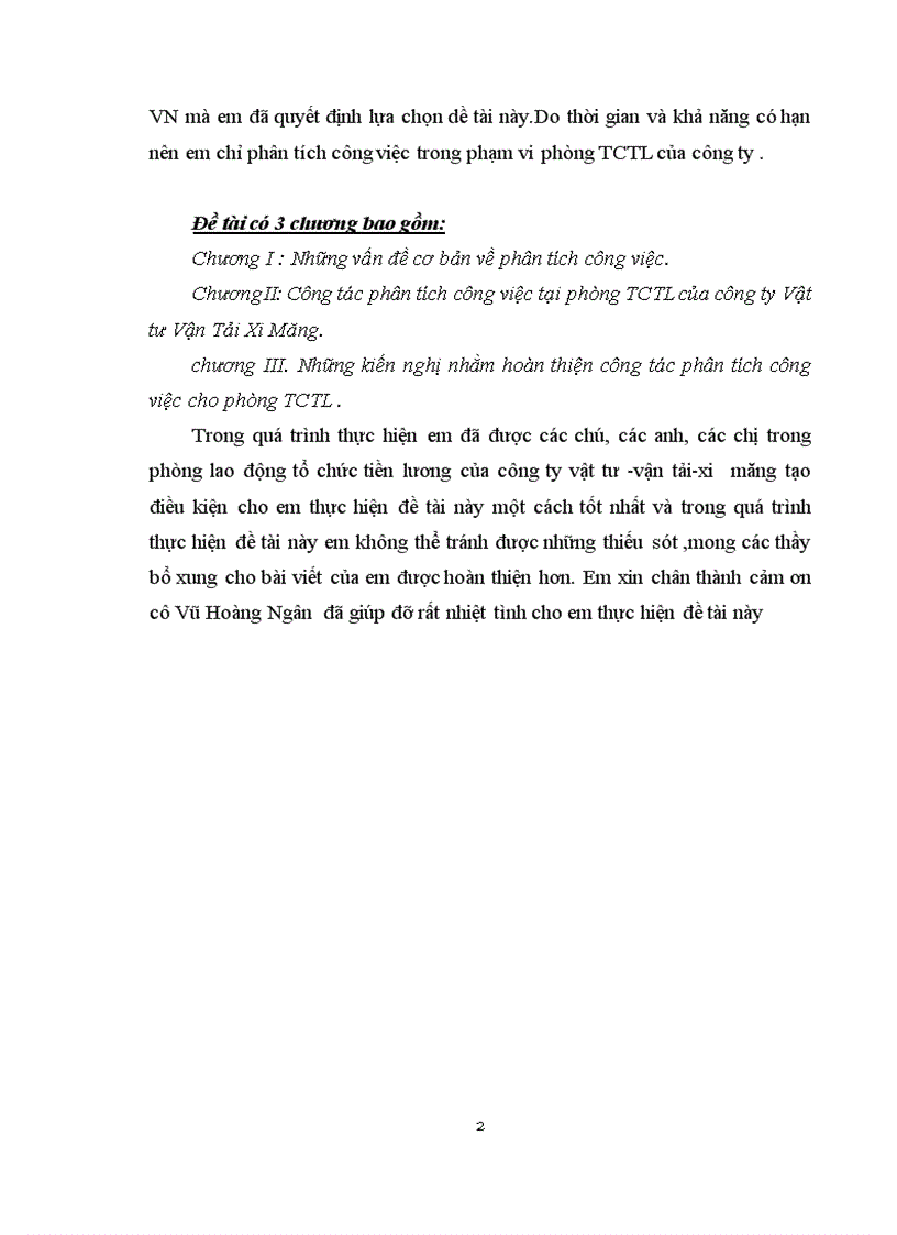image for page Phân tích công việc tại phòng tổ chức lao động tiền lương thuộc công ty vật tư vận tải xi măng