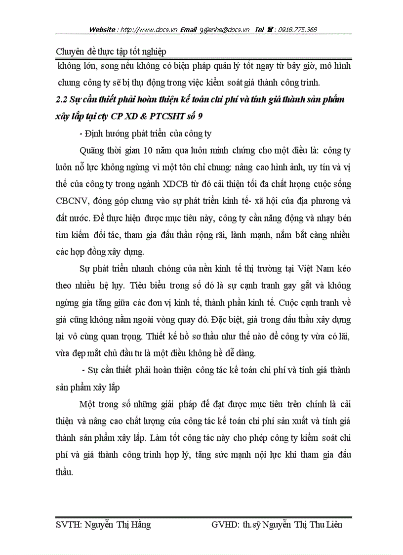 image for page Hoàn thiện kế toán chi phí sản xuất và tính giá thành sản phẩm xây lắp tại cty CP XD PTCSHT số 9