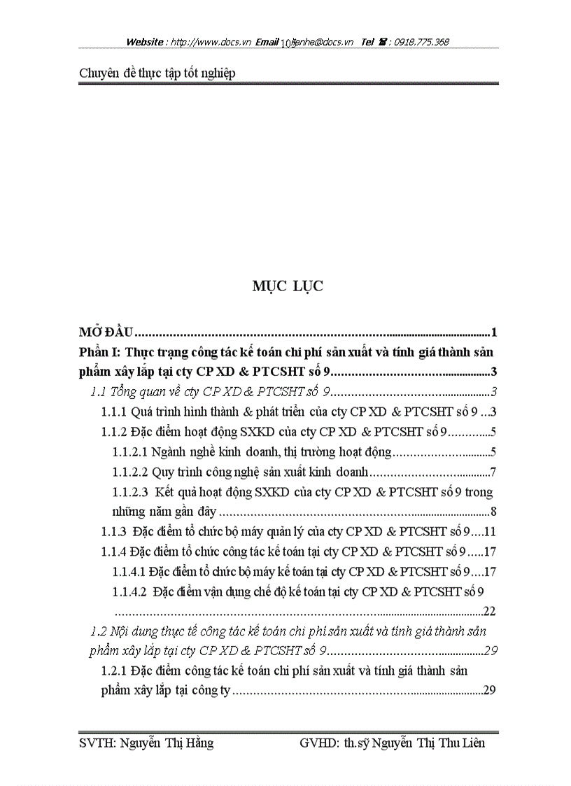 image for page Hoàn thiện kế toán chi phí sản xuất và tính giá thành sản phẩm xây lắp tại cty CP XD PTCSHT số 9