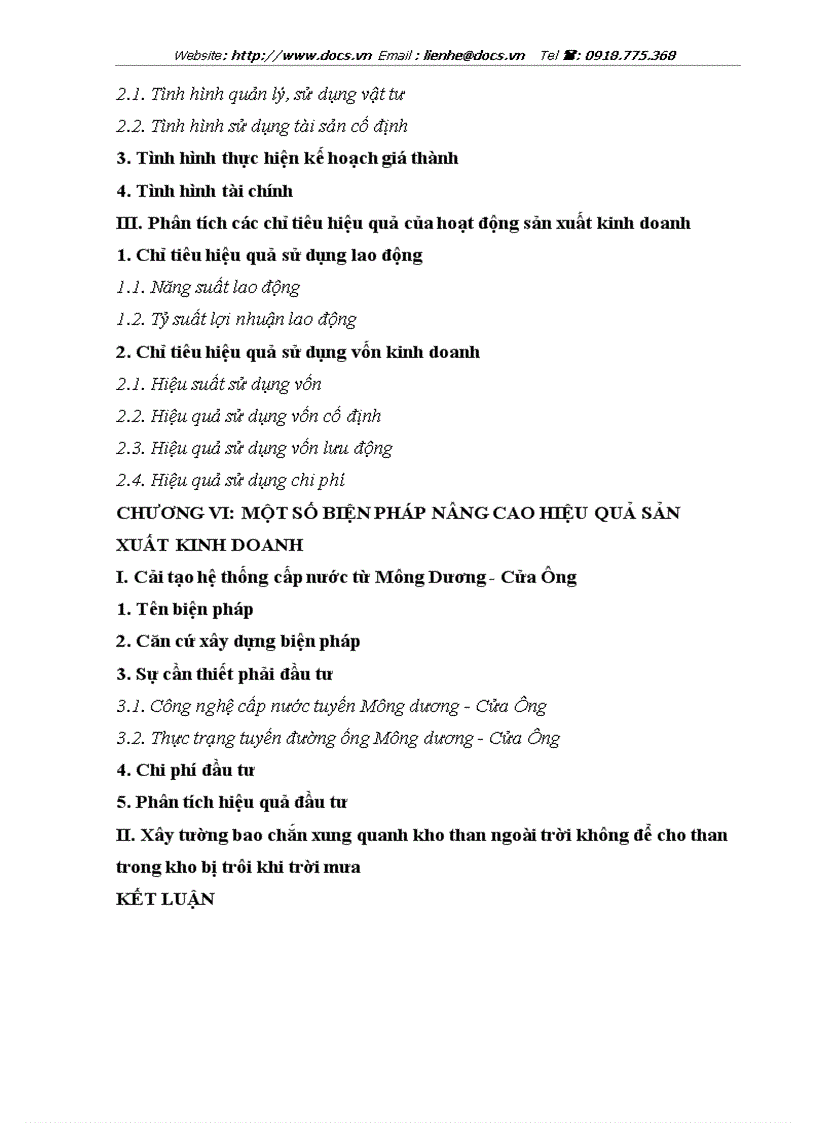 image for page Phân tích hiệu quả sản xuất kinh doanh và một số biện pháp nâng cao hiệu quả sản xuất kinh doanh của Công ty Tuyển than Cửa Ông