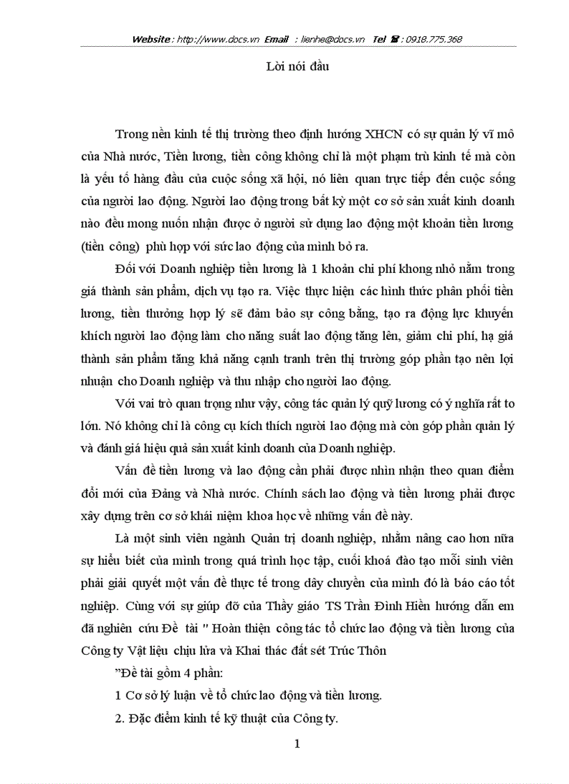 image for page Hoàn thiện công tác tổ chức lao động và tiền lương của Công ty Vật liệu chịu lửa và Khai thác đất sét Trúc Thôn