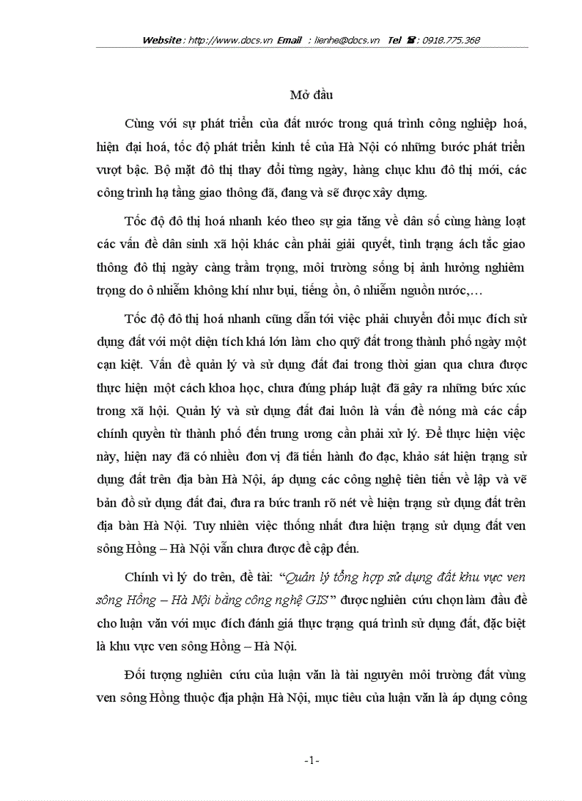 image for page Quản lý tổng hợp sử dụng đất khu vực ven sông Hồng Hà Nội bằng công nghệ GIS