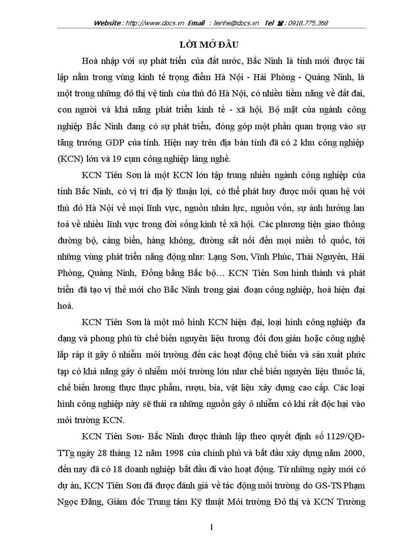 image for page Những vấn đề chủ yếu đánh giá tác động môi trường và một số kiến nghị về bảo vệ môi trường cho khu công nghiệp Tiên Sơn