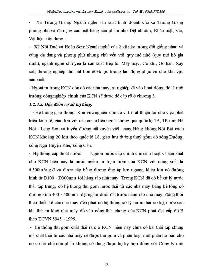 image for page Những vấn đề chủ yếu đánh giá tác động môi trường và một số kiến nghị về bảo vệ môi trường cho khu công nghiệp Tiên Sơn