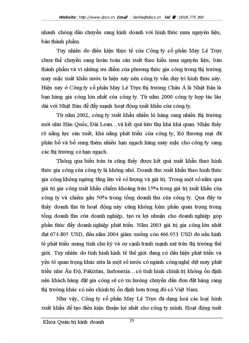 image for page Một số giải pháp nhằm thúc đẩy hoạt động xuất khẩu hàng may mặc tại Công ty cổ phần May Lê Trực