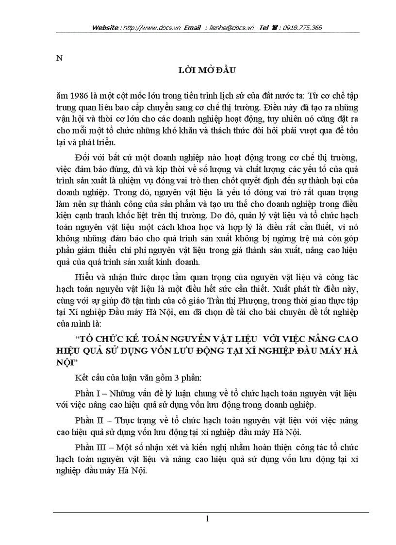 image for page Tổ chức kế toán nguyên vật liệu với việc nâng cao hiệu quả sử dụng vốn lưu động tại xí nghiệp đầu máy hà nội