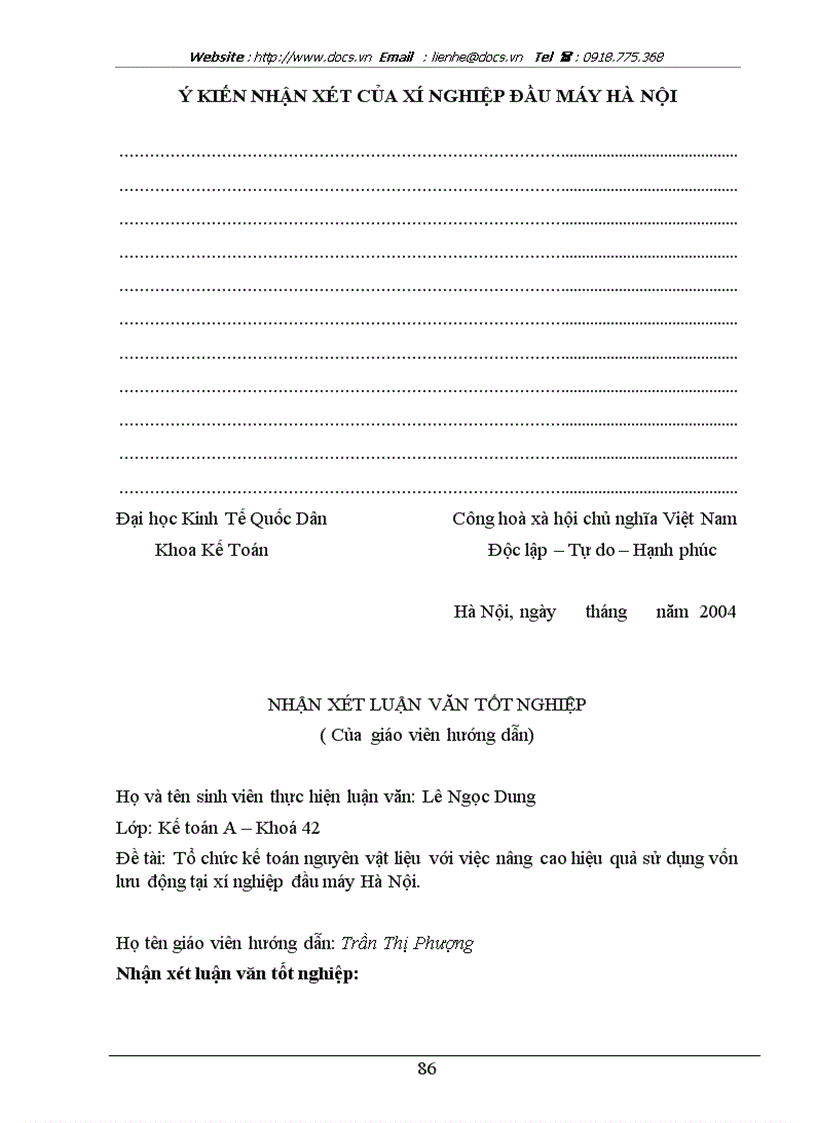 image for page Tổ chức kế toán nguyên vật liệu với việc nâng cao hiệu quả sử dụng vốn lưu động tại xí nghiệp đầu máy hà nội