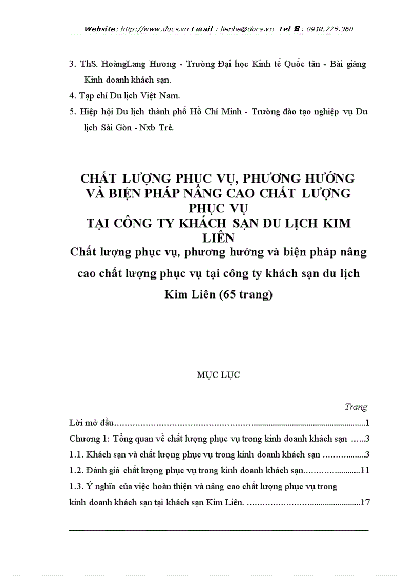 image for page Chất lượng phục vụ phương hướng và biện pháp nâng cao chất lượng phục vụ tại công ty khách sạn du lịch kim liên
