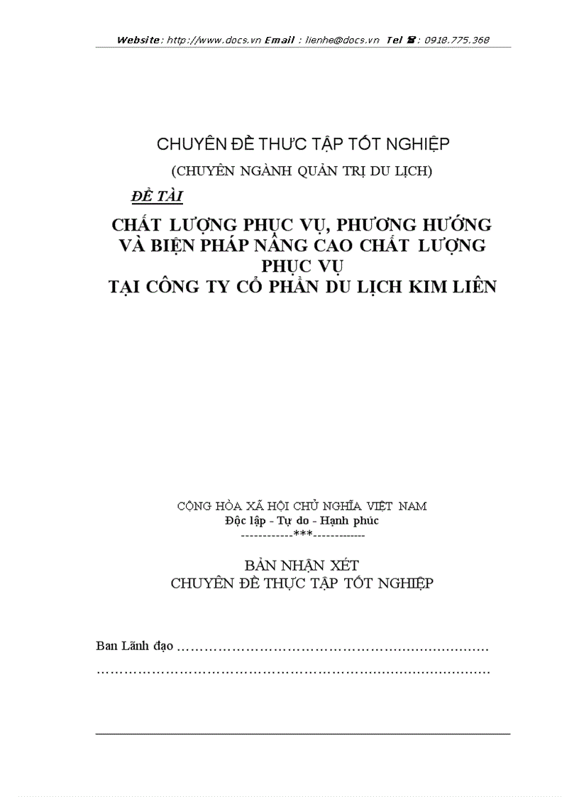 image for page Chất lượng phục vụ phương hướng và biện pháp nâng cao chất lượng phục vụ tại công ty khách sạn du lịch kim liên
