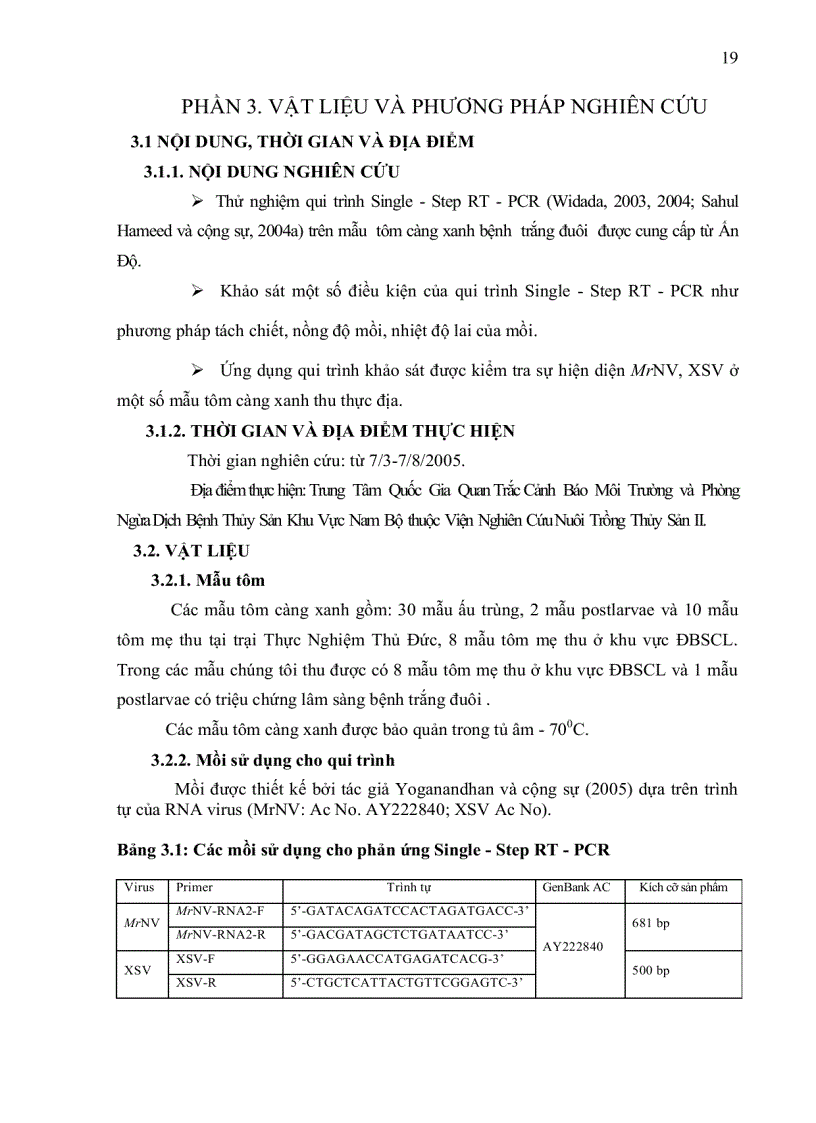 image for page ỨNG DỤNG KỸ THUẬT RT PCR XÁC ĐỊNH Macrobrachium rosenbergii NODAVIRUS MrNV VÀ EXTRA SMALL VIRUS XSV TRÊN TÔM CÀNG XANH Macrobrachium rosenbergii