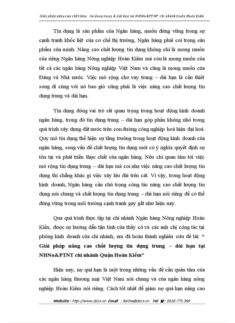 image for page Giải pháp nâng cao chất lượng tín dụng trung và dài hạn tại NHNo PTNT chi nhánh Quận Hoàn Kiếm