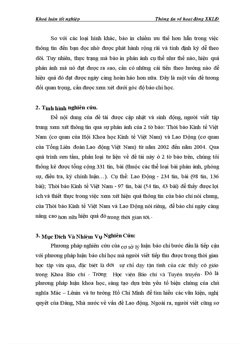 Thông tin về hoạt động xuất khẩu lao động trên báo lao động và thời báo kinh tế việt nam từ 2002 2004