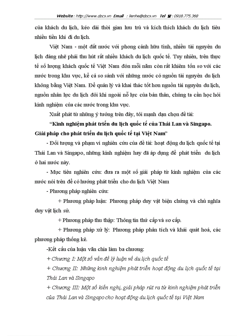 Kinh nghiệm phát triển du lịch quốc tế của Thái Lan và Singapo Giải pháp cho phát triển du lịch quốc tế tại Việt Nam