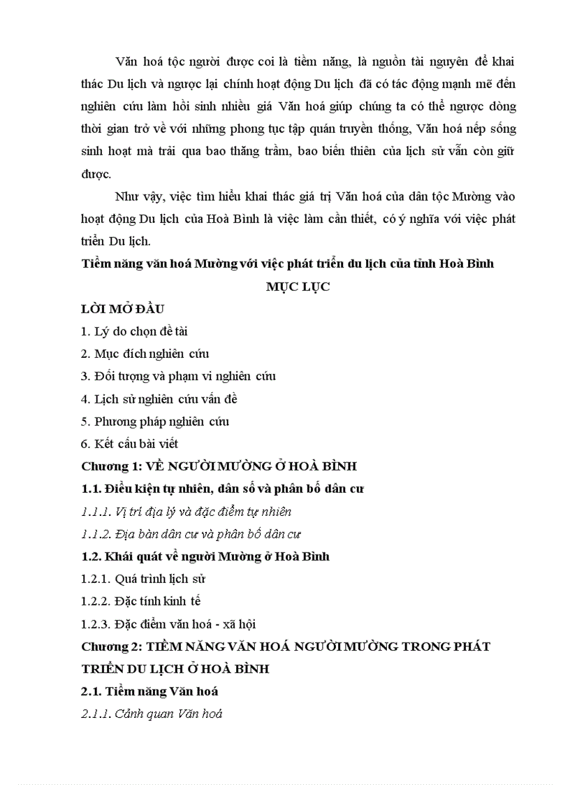 image for page Tiềm năng văn hoá Mường với việc phát triển du lịch của tỉnh Hoà Bình