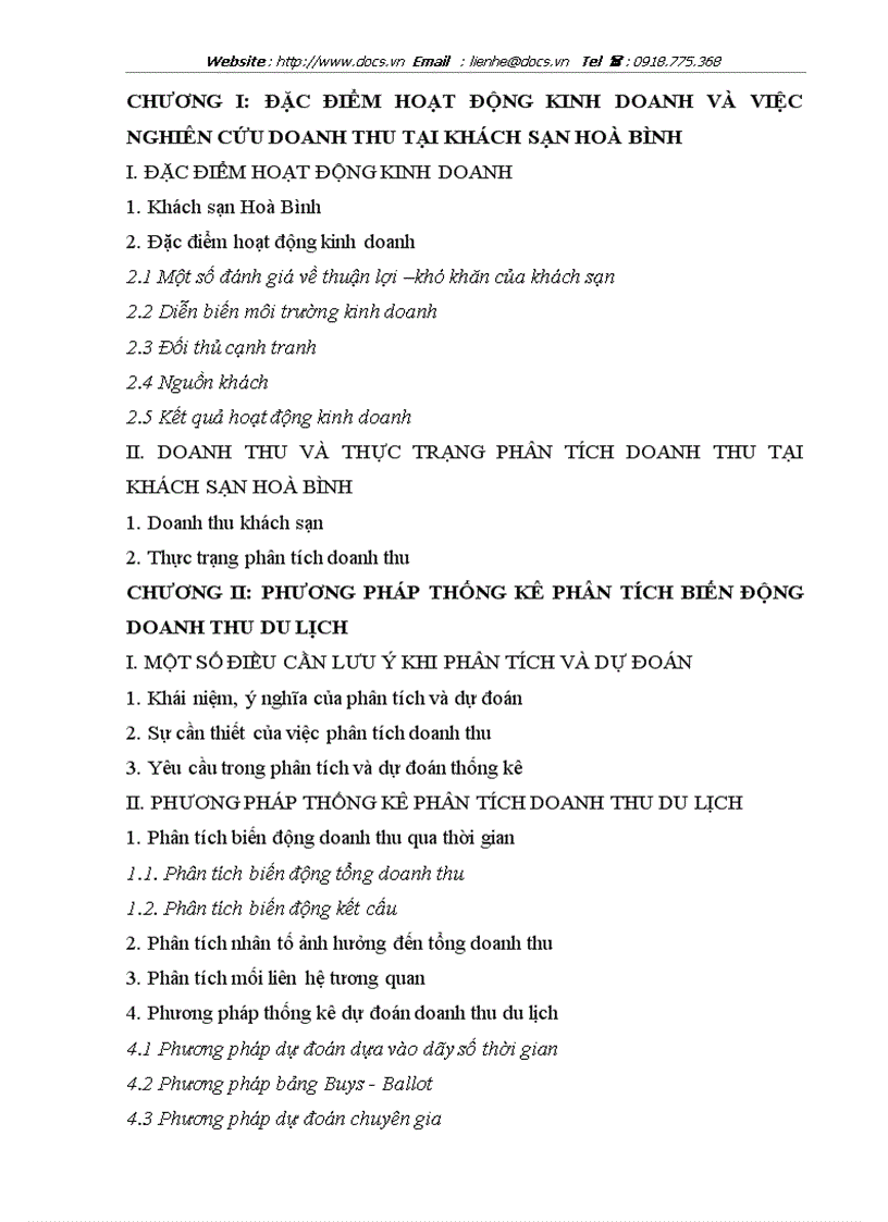 image for page Vận dụng một số phương pháp thống kê phân tích biến động doanh thu tại khách sạn Hoà Bình