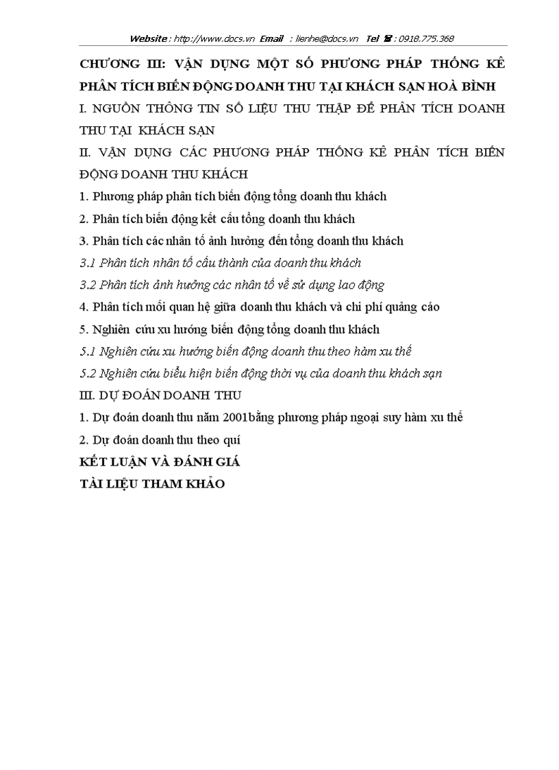 image for page Vận dụng một số phương pháp thống kê phân tích biến động doanh thu tại khách sạn Hoà Bình