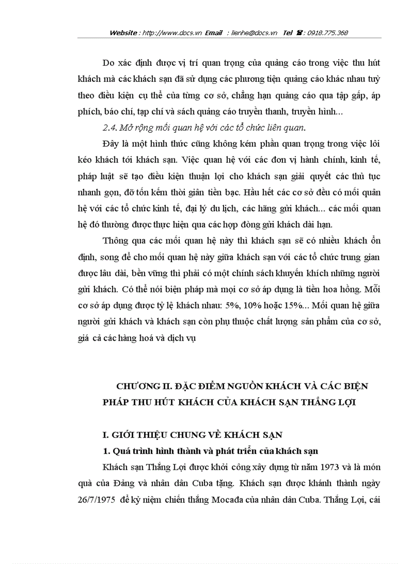 image for page Đặc điểm nguồn khách và các biện pháp tăng cường khả năng thu hút khách của Khách sạn Thắng lợi
