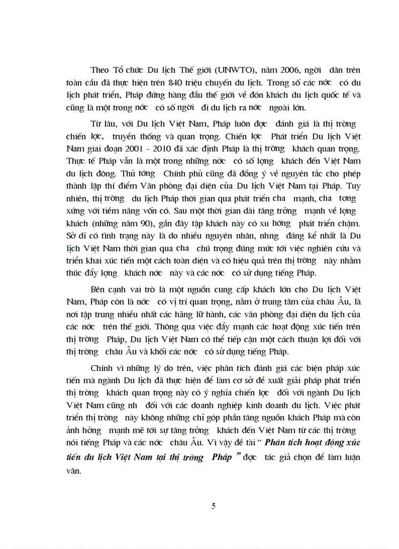 Phân tích hoạt động xúc tiến du lịch việt nam tại thị trường pháp