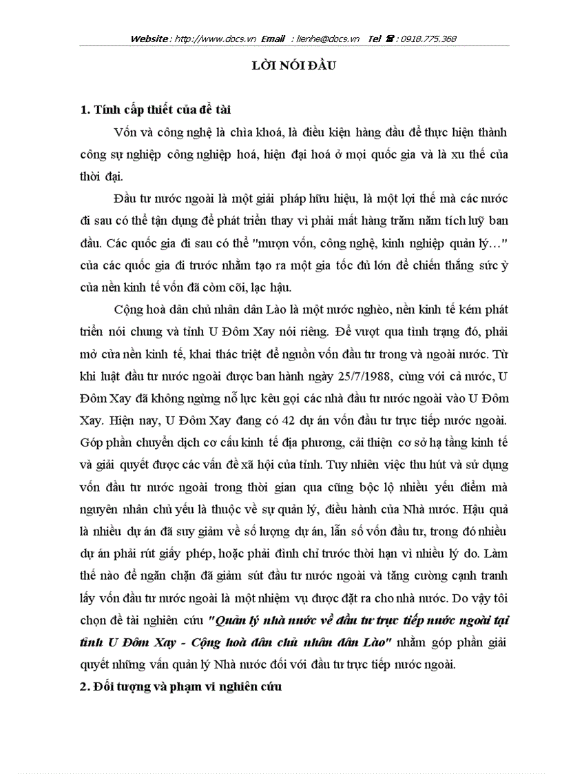 image for page Quản lý nhà nước về đầu tư trực tiếp nước ngoài tại tỉnh U Đôm Xay Cộng hoà dân chủ nhân dân Lào