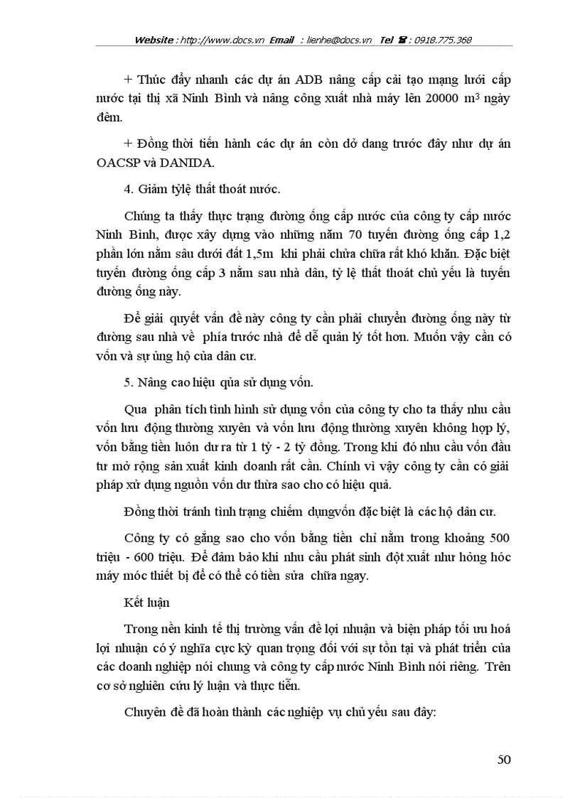 image for page Đánh giá chung về lợi nhuận và giải pháp nâng cao lợi nhuận của công ty cấp nước ninh bình